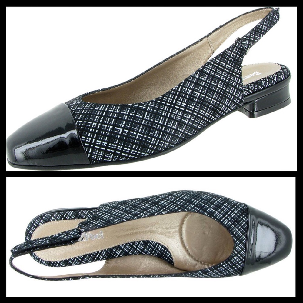 Marta Black Linen Print Suede Slingbacks